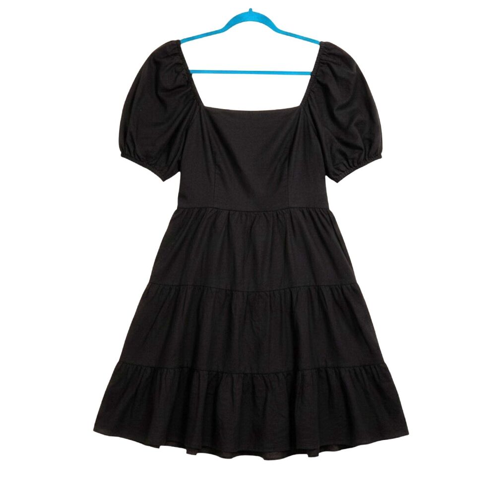 Chelsea & Violet Spring Toile Mini Dress Square Linen Blend Black L NWT bv